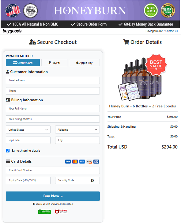 Honey Burn-order-page